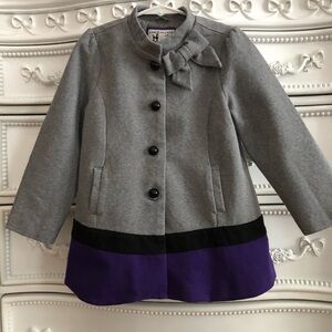 Janie and Jack girls bow neck dress coat size 4-5 gray purple